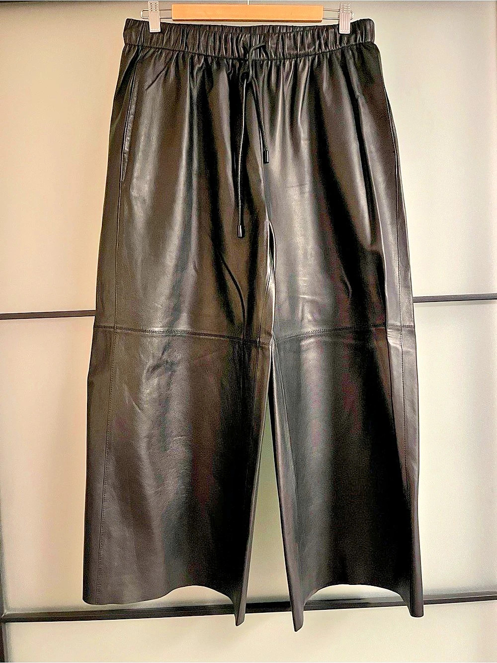 Massimo Dutti Leather Wide Leg Pants in Black Size L